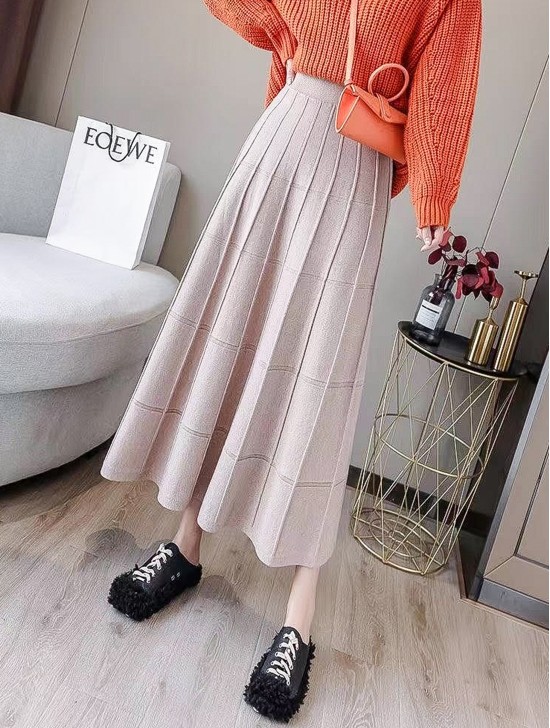 Core Spun Yarn Solid-color Knitted Stretch Skirt 